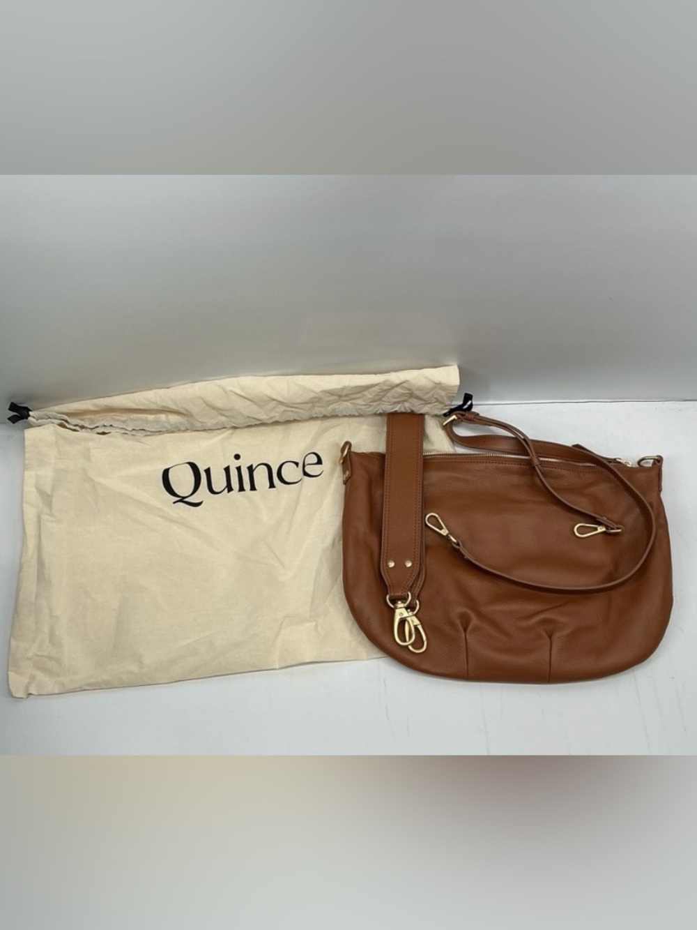 Quince Brown Pebble Leather Shoulder Bag with Gold Hardware